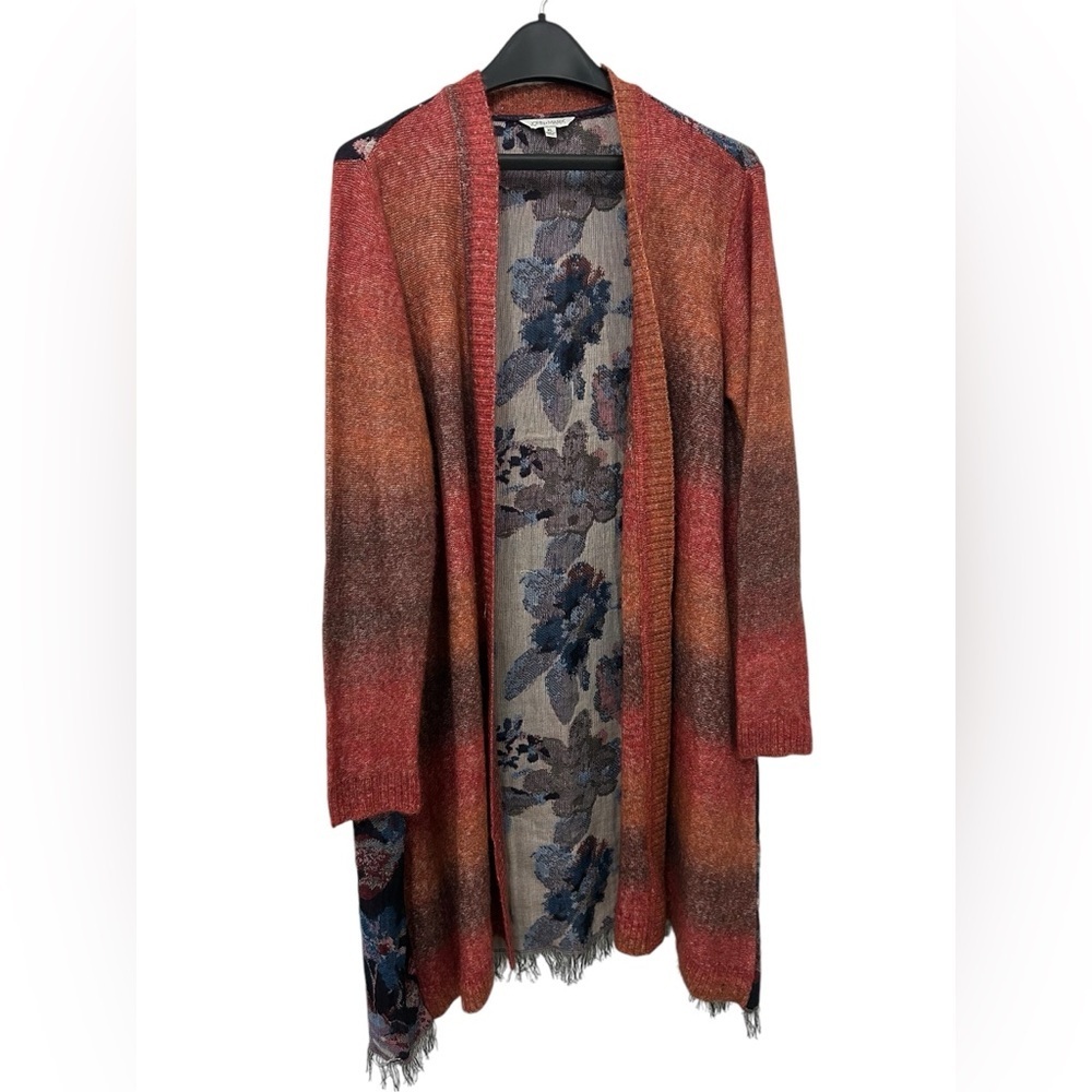 John Mark XL Cardigan Duster Open Front Ombré Floral Fringe Cozy and Lig…